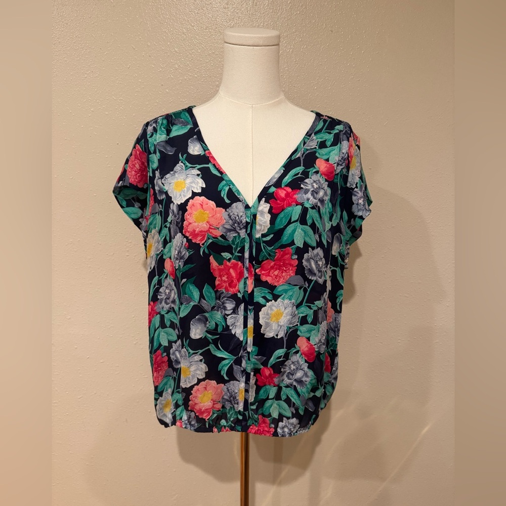 Joie Multicolor Floral V-Neck 100% Silk Blouse
